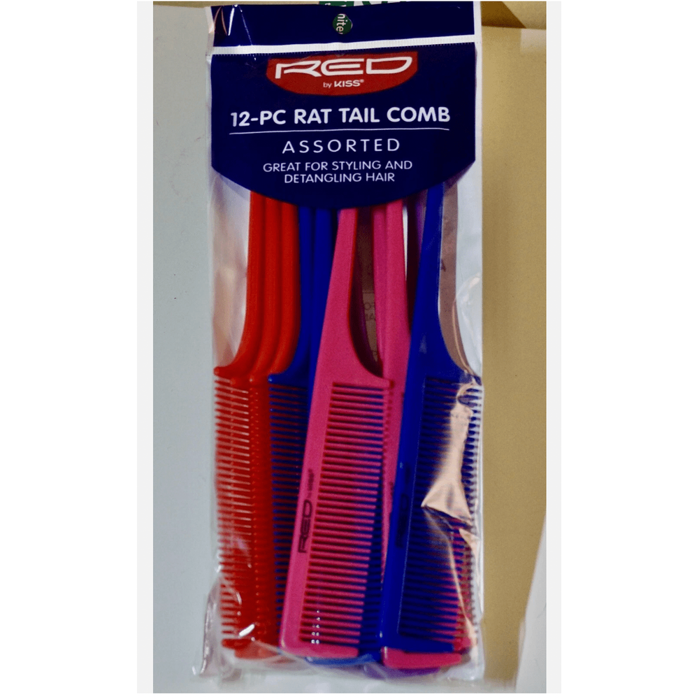 Red by Kiss Rat Tail Comb Set – Assorted Colors, Flexible, Heat - Resistant & Anti - Static | 12 pcs | HM93J | Perfect for Parting & Sectioning - Beauty Exchange Beauty Supply