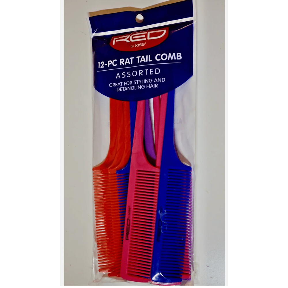 Red by Kiss Rat Tail Comb Set – Assorted Colors, Flexible, Heat - Resistant & Anti - Static | 12 pcs | HM93J | Perfect for Parting & Sectioning - Beauty Exchange Beauty Supply