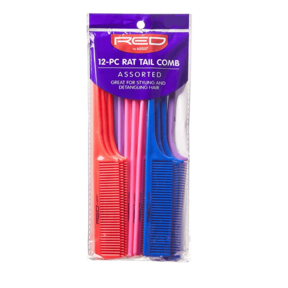 Red by Kiss Rat Tail Comb Set – Assorted Colors, Flexible, Heat - Resistant & Anti - Static | 12 pcs | HM93J | Perfect for Parting & Sectioning - Beauty Exchange Beauty Supply