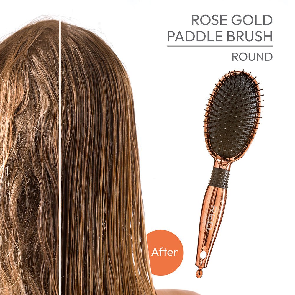 Red by Kiss Rose Gold Paddle Brush Round HH35 – Shape, Smooth & Shine with Style | Size: Round Paddle - Beauty Exchange Beauty Supply