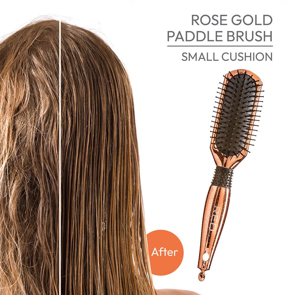 Red by Kiss Rose Gold Paddle Brush Small Cushion HH37 – Compact Comfort & Smooth Control | Size: Small Cushion Paddle - Beauty Exchange Beauty Supply