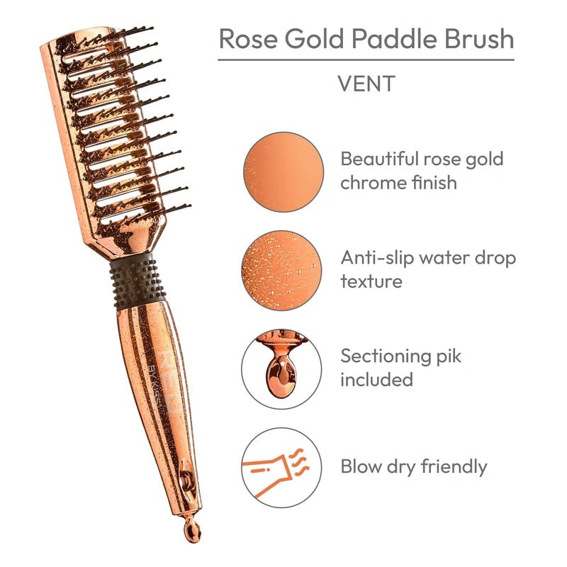 Red by Kiss Rose Gold Paddle Brush Vent HH36 – Fast - Drying, Smooth Styling in Rose Gold | Size: Vented Paddle - Beauty Exchange Beauty Supply