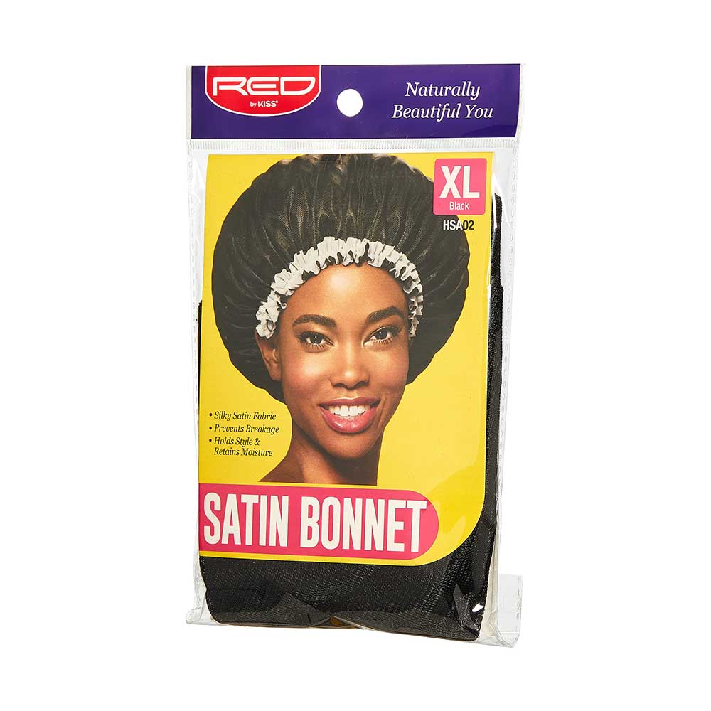 Red by Kiss Satin Bonnet – Black | Large, XL & Extra Jumbo | Frizz - Free Sleep Cap for All Hair Volumes - Beauty Exchange Beauty Supply