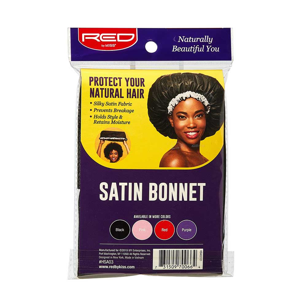 Red by Kiss Satin Bonnet – Black | Large, XL & Extra Jumbo | Frizz - Free Sleep Cap for All Hair Volumes - Beauty Exchange Beauty Supply