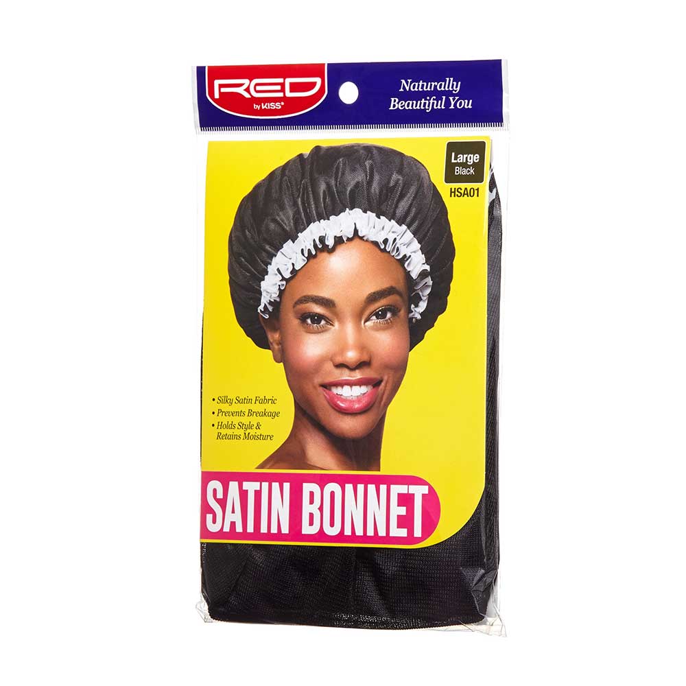 Red by Kiss Satin Bonnet – Black | Large, XL & Extra Jumbo | Frizz - Free Sleep Cap for All Hair Volumes - Beauty Exchange Beauty Supply