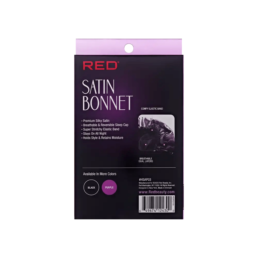 Red by Kiss Satin Bonnet – Large | Lightweight Frizz Protection for Natural Styles | Black & Purple | One Size - Beauty Exchange Beauty Supply