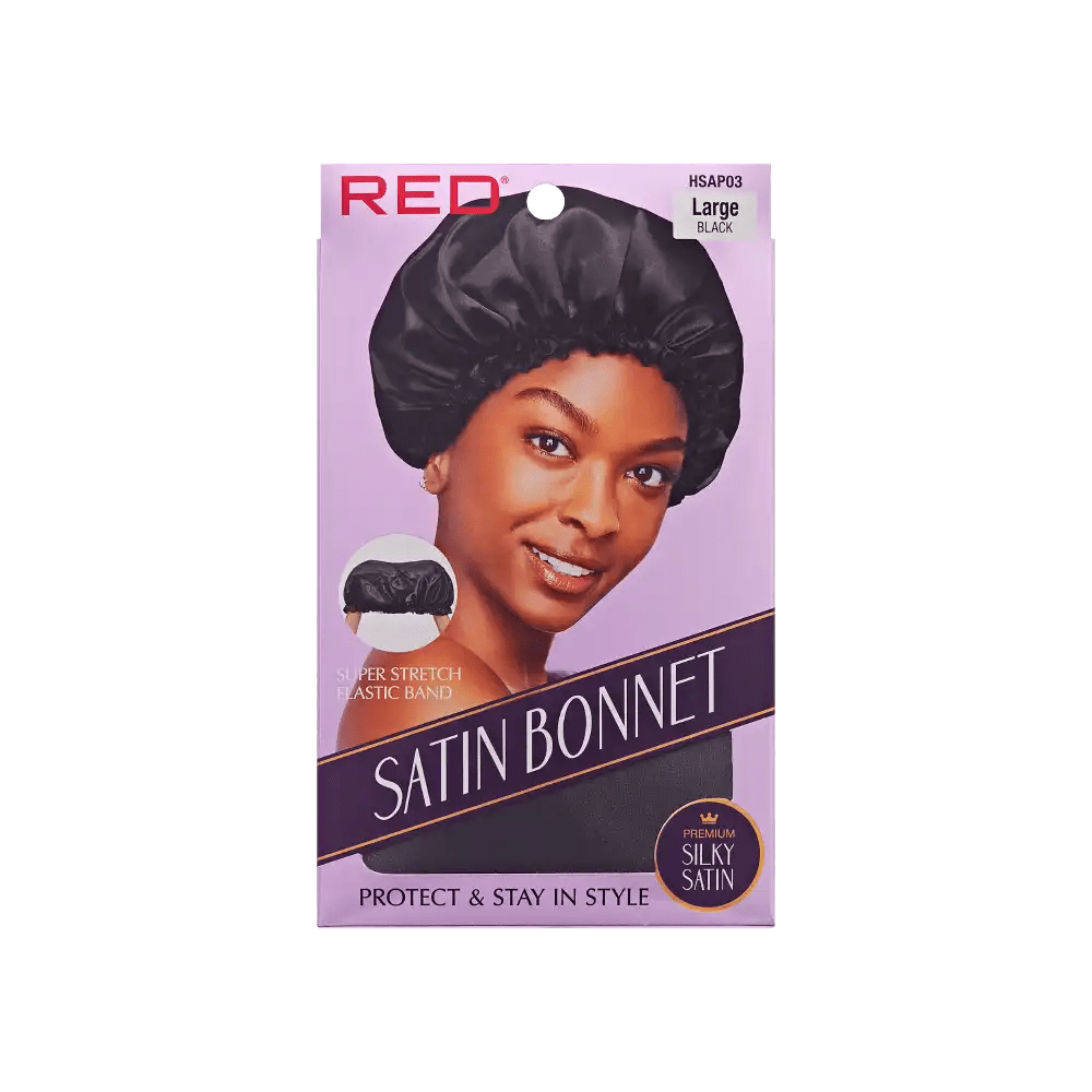 Red by Kiss Satin Bonnet – Large | Lightweight Frizz Protection for Natural Styles | Black & Purple | One Size - Beauty Exchange Beauty Supply