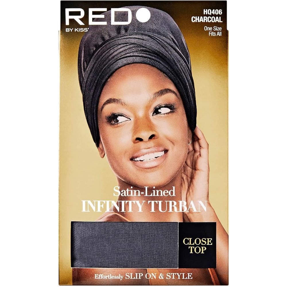 Red by Kiss Satin - Lined Infinity Turban - Close Top | Prevents Frizz, Locks in Moisture | Black, Charcoal, Dark Green | One Size - Beauty Exchange Beauty Supply