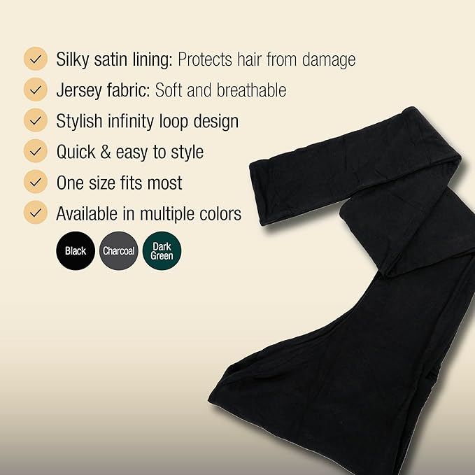 Red by Kiss Satin - Lined Infinity Turban - Close Top | Prevents Frizz, Locks in Moisture | Black, Charcoal, Dark Green | One Size - Beauty Exchange Beauty Supply