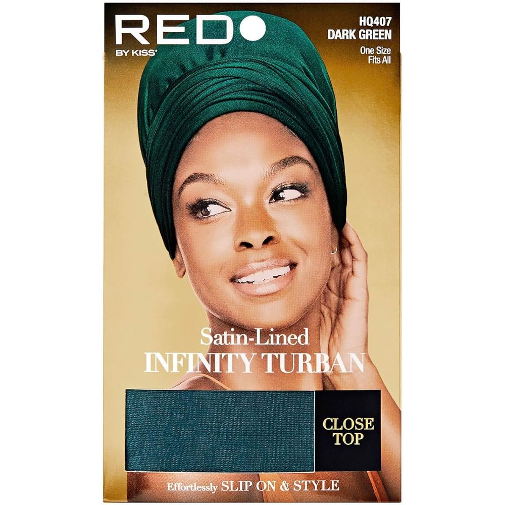 Red by Kiss Satin - Lined Infinity Turban - Close Top | Prevents Frizz, Locks in Moisture | Black, Charcoal, Dark Green | One Size - Beauty Exchange Beauty Supply