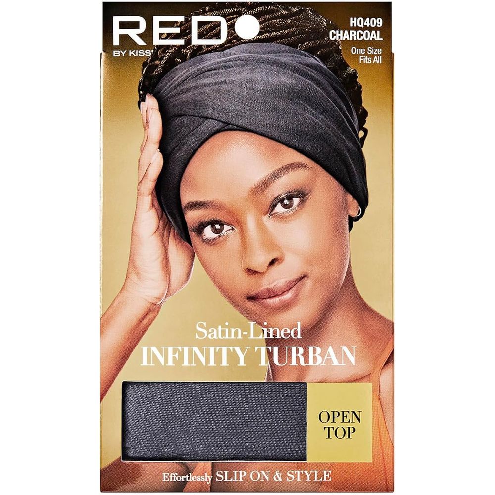 Red by Kiss Satin - Lined Infinity Turban - Open Top | Perfect for High Buns & Ponytails | Black, Charcoal, Dark Green | One Size - Beauty Exchange Beauty Supply