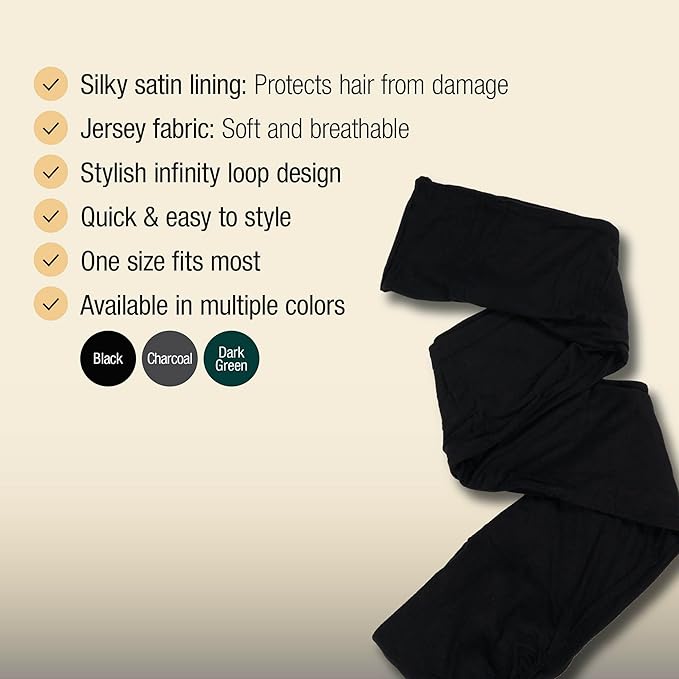 Red by Kiss Satin - Lined Infinity Turban - Open Top | Perfect for High Buns & Ponytails | Black, Charcoal, Dark Green | One Size - Beauty Exchange Beauty Supply