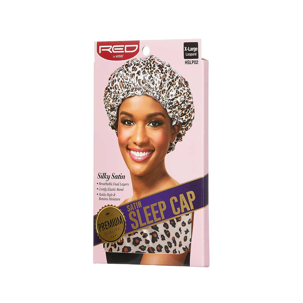 Red by Kiss Satin Sleep Cap | Comfortable Nighttime Protection for Natural & Relaxed Hair | Black & White, Leopard | One Size - Beauty Exchange Beauty Supply