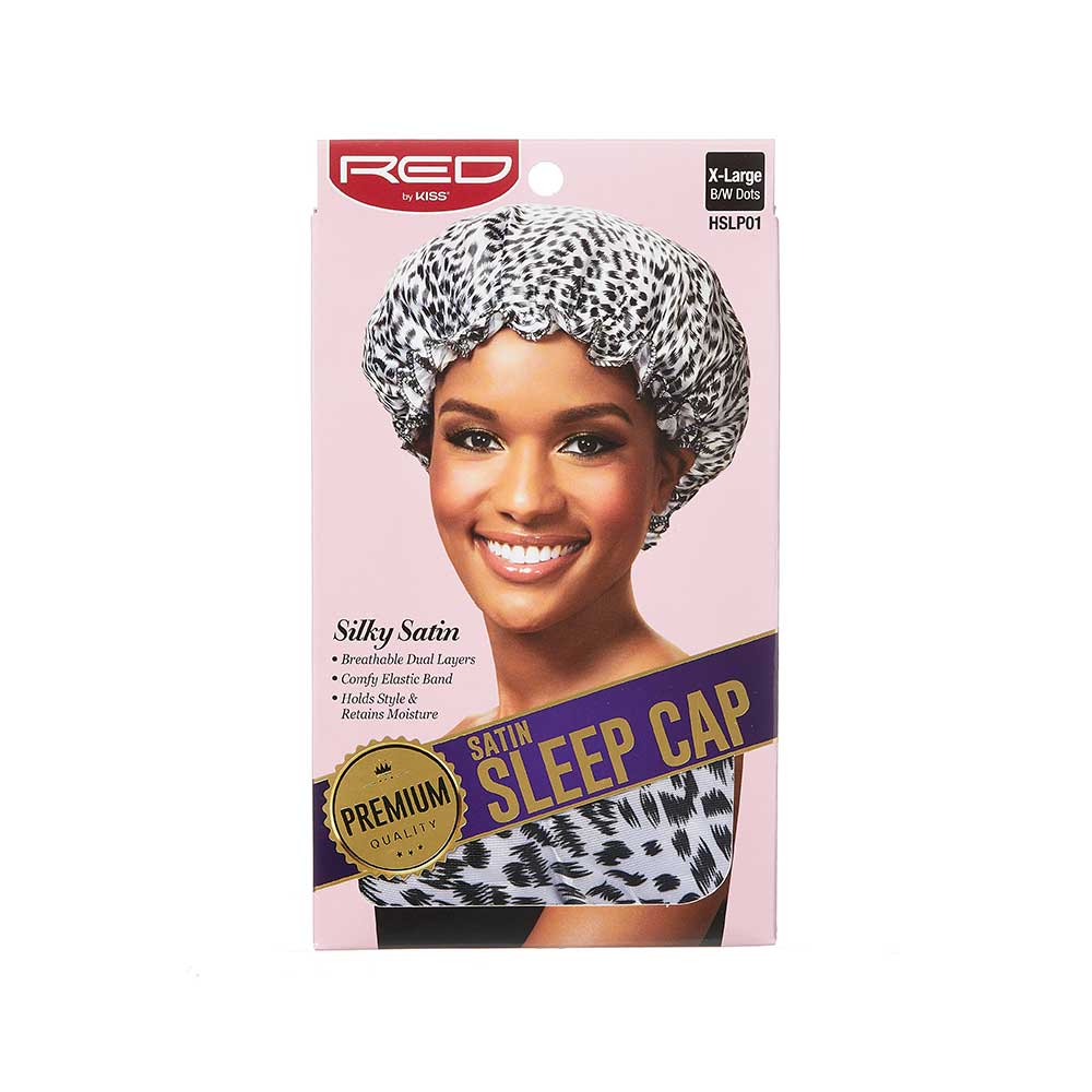 Red by Kiss Satin Sleep Cap | Comfortable Nighttime Protection for Natural & Relaxed Hair | Black & White, Leopard | One Size - Beauty Exchange Beauty Supply