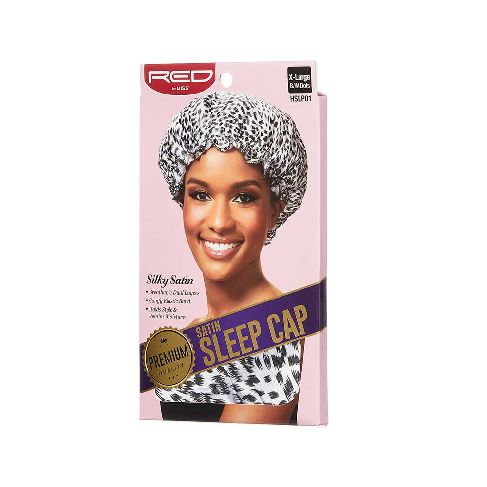 Red by Kiss Satin Sleep Cap | Comfortable Nighttime Protection for Natural & Relaxed Hair | Black & White, Leopard | One Size - Beauty Exchange Beauty Supply