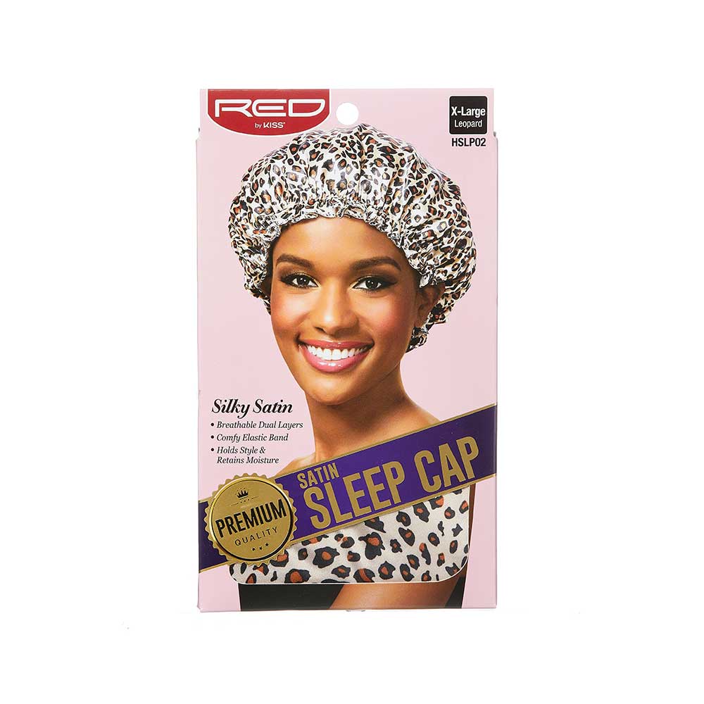 Red by Kiss Satin Sleep Cap | Comfortable Nighttime Protection for Natural & Relaxed Hair | Black & White, Leopard | One Size - Beauty Exchange Beauty Supply