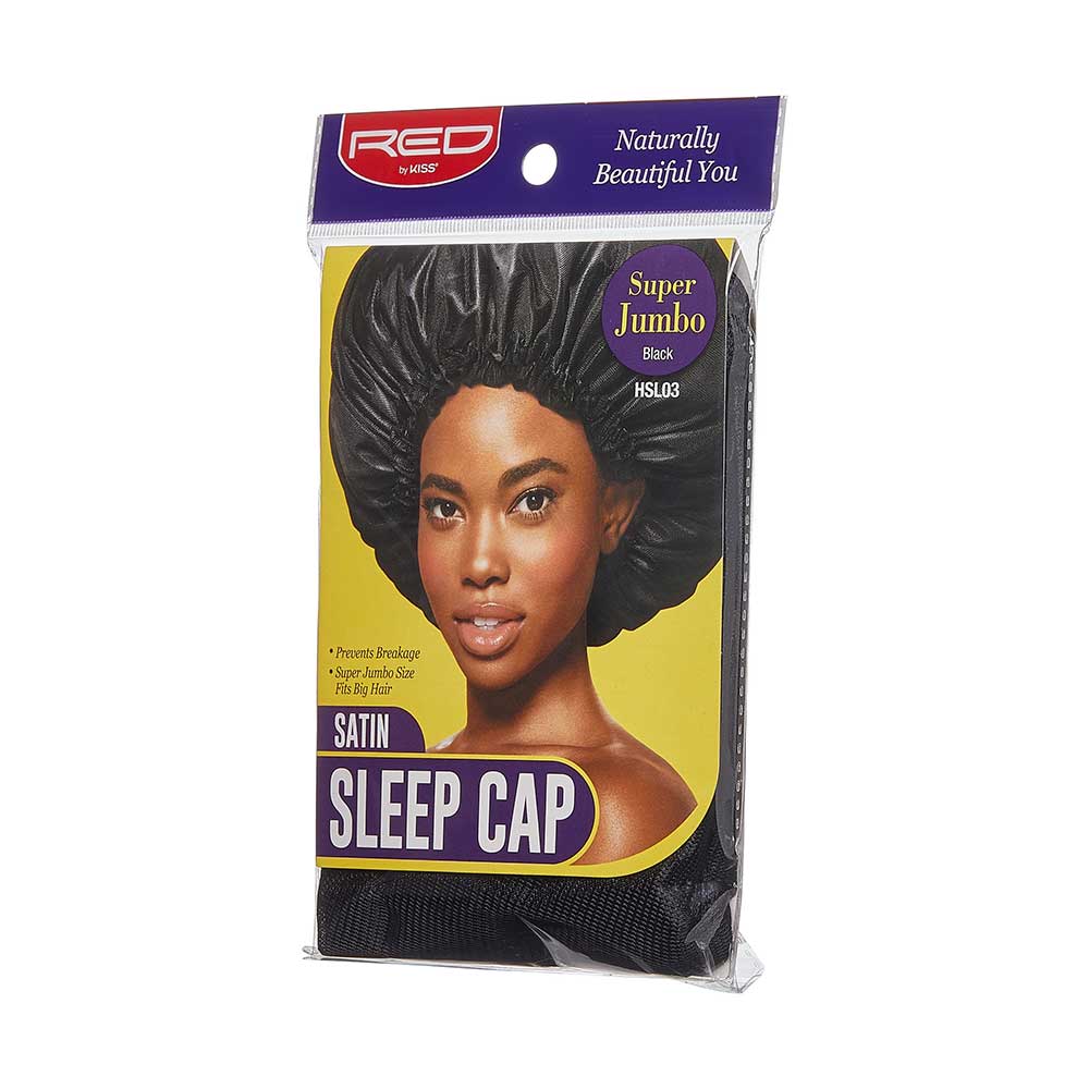 Red by Kiss Satin Sleep Cap – Large & Extra Jumbo | Frizz - Free Night Protection | HSL01 & HSL03 (Black) - Beauty Exchange Beauty Supply