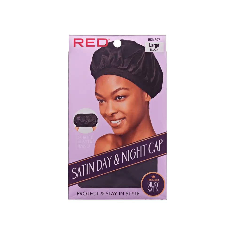 Red by Kiss Silky Satin Day & Night Cap – Large | Lightweight 24/7 Frizz Control for Short Styles & Wraps | Black & Pink, Pink | One Size - Beauty Exchange Beauty Supply