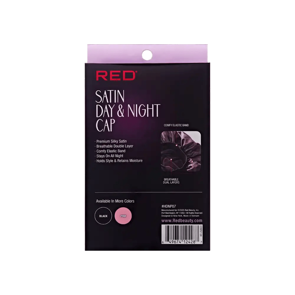 Red by Kiss Silky Satin Day & Night Cap – Large | Lightweight 24/7 Frizz Control for Short Styles & Wraps | Black & Pink, Pink | One Size - Beauty Exchange Beauty Supply