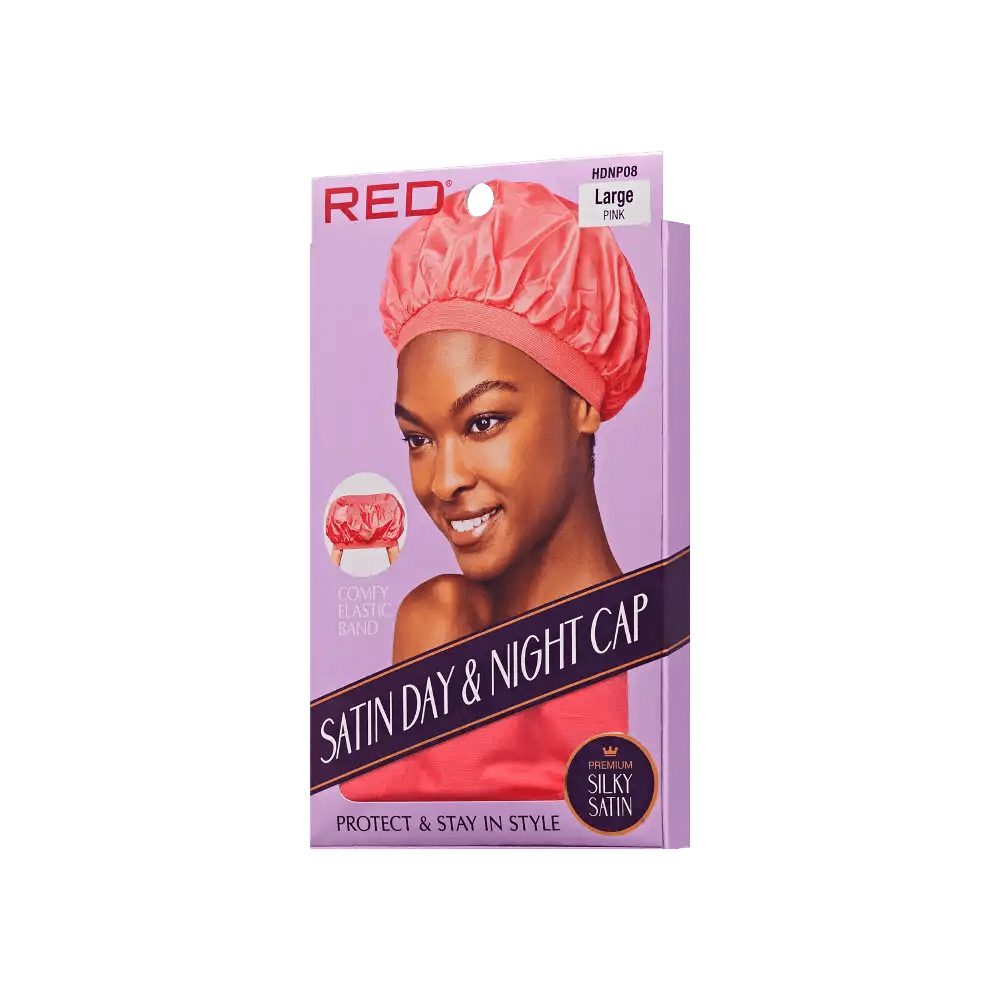 Red by Kiss Silky Satin Day & Night Cap – Large | Lightweight 24/7 Frizz Control for Short Styles & Wraps | Black & Pink, Pink | One Size - Beauty Exchange Beauty Supply