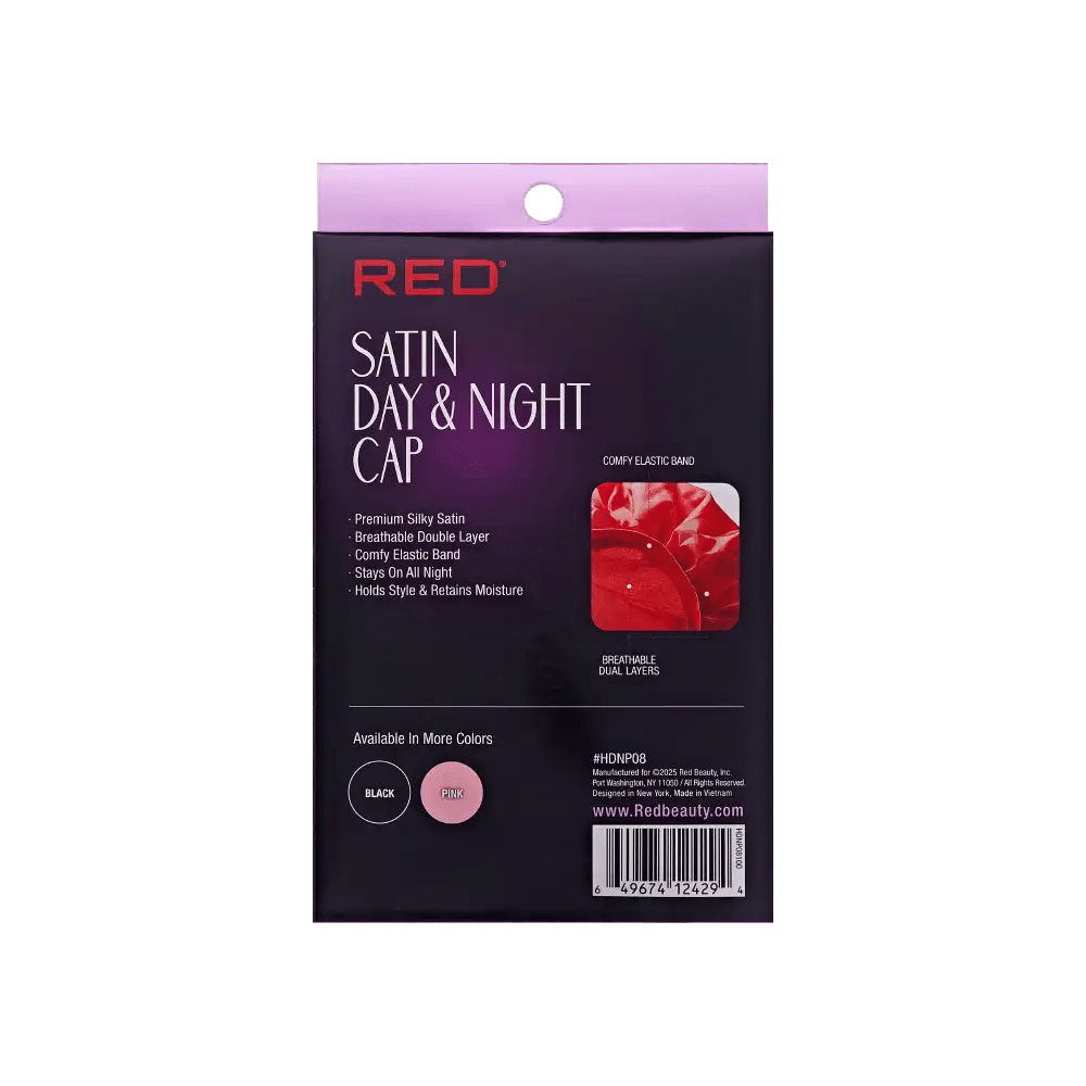 Red by Kiss Silky Satin Day & Night Cap – Large | Lightweight 24/7 Frizz Control for Short Styles & Wraps | Black & Pink, Pink | One Size - Beauty Exchange Beauty Supply