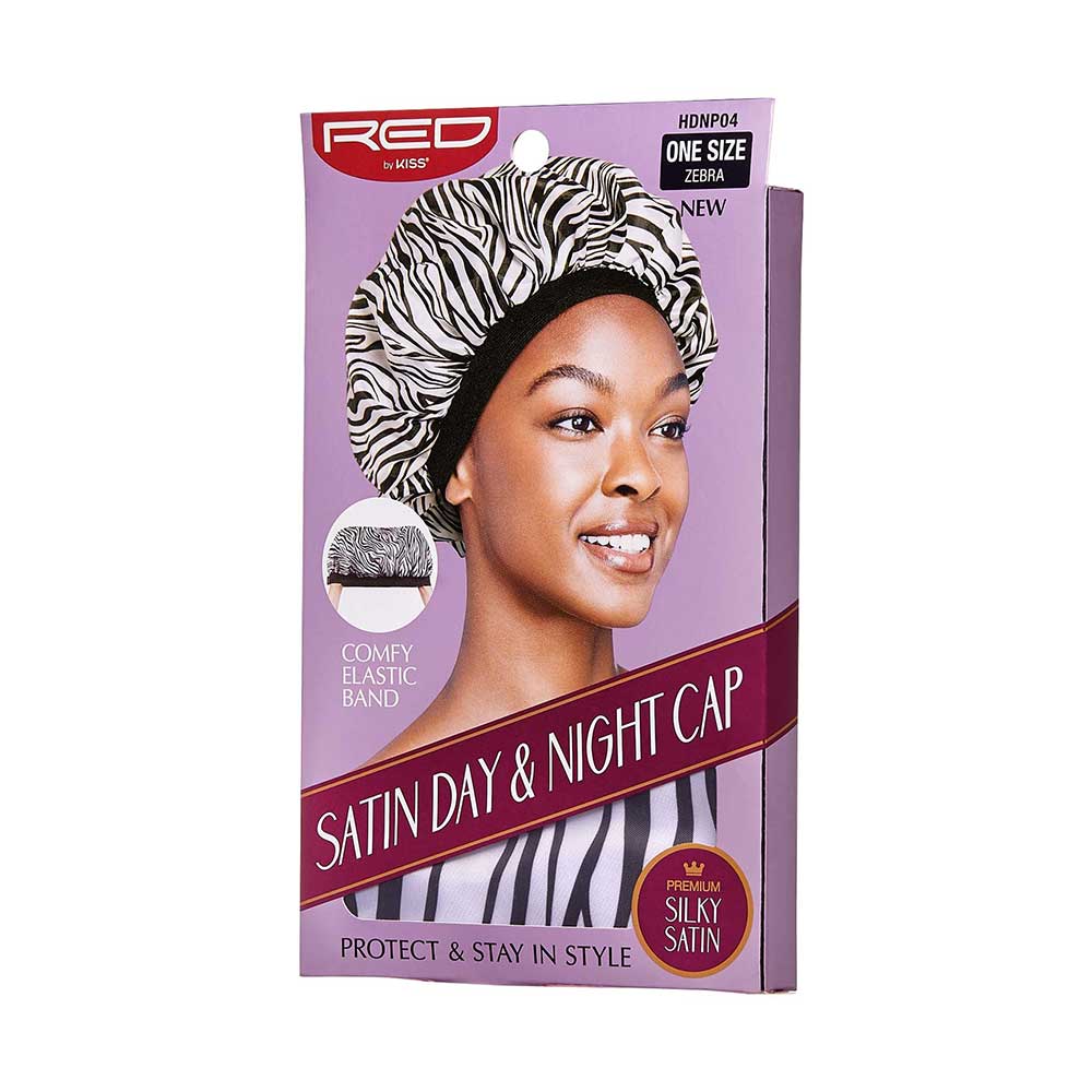 Red by Kiss Silky Satin Day & Night Cap | Stylish 24/7 Hair Protection for Natural & Relaxed Styles | Leopard & Zebra Prints | One Size - Beauty Exchange Beauty Supply