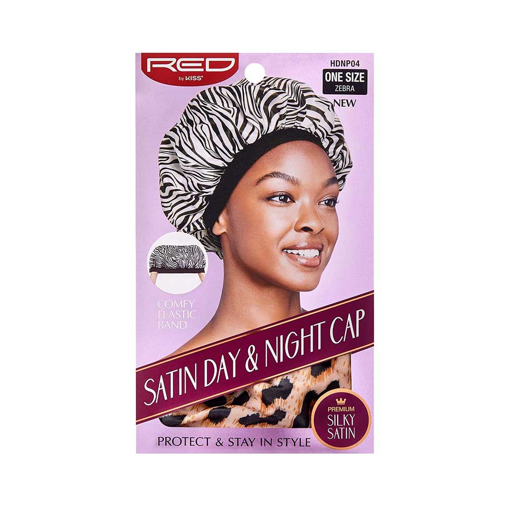 Red by Kiss Silky Satin Day & Night Cap | Stylish 24/7 Hair Protection for Natural & Relaxed Styles | Leopard & Zebra Prints | One Size - Beauty Exchange Beauty Supply