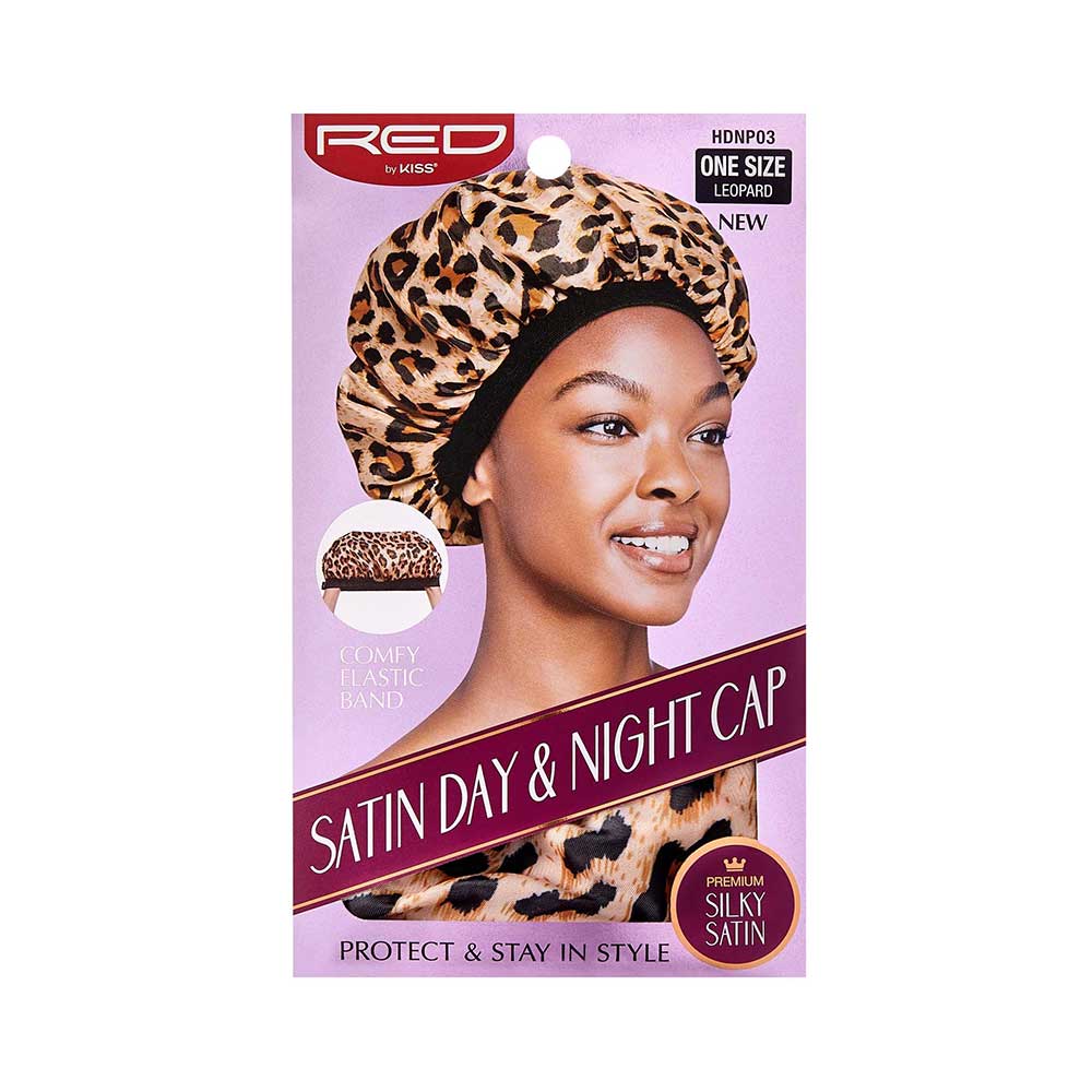 Red by Kiss Silky Satin Day & Night Cap | Stylish 24/7 Hair Protection for Natural & Relaxed Styles | Leopard & Zebra Prints | One Size - Beauty Exchange Beauty Supply