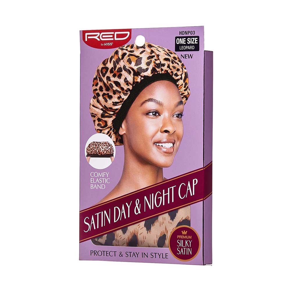 Red by Kiss Silky Satin Day & Night Cap | Stylish 24/7 Hair Protection for Natural & Relaxed Styles | Leopard & Zebra Prints | One Size - Beauty Exchange Beauty Supply