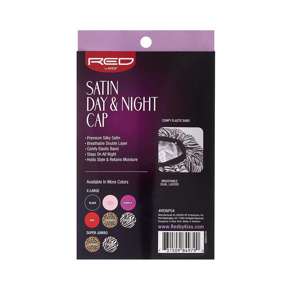 Red by Kiss Silky Satin Day & Night Cap | Stylish 24/7 Hair Protection for Natural & Relaxed Styles | Leopard & Zebra Prints | One Size - Beauty Exchange Beauty Supply