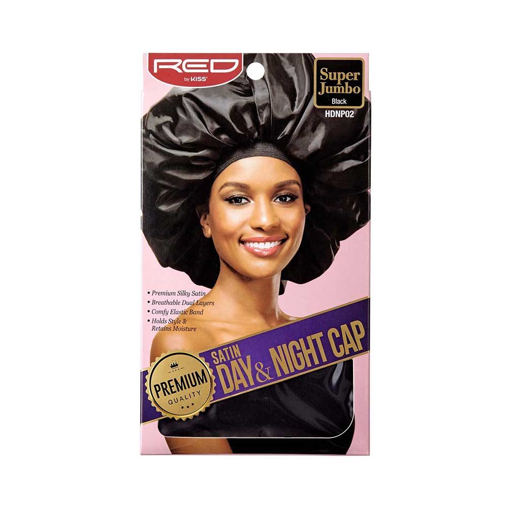 Red by Kiss Silky Satin Day & Night Cap – Super Jumbo | All - Day Moisture Lock for Braids, Locs & Big Hair | Black, Assorted, Leopard, Zebra | One Size - Beauty Exchange Beauty Supply