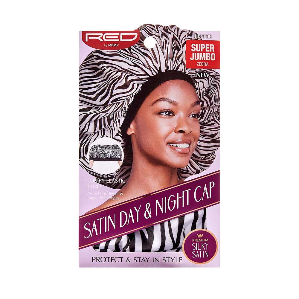 Red by Kiss Silky Satin Day & Night Cap – Super Jumbo | All - Day Moisture Lock for Braids, Locs & Big Hair | Black, Assorted, Leopard, Zebra | One Size - Beauty Exchange Beauty Supply