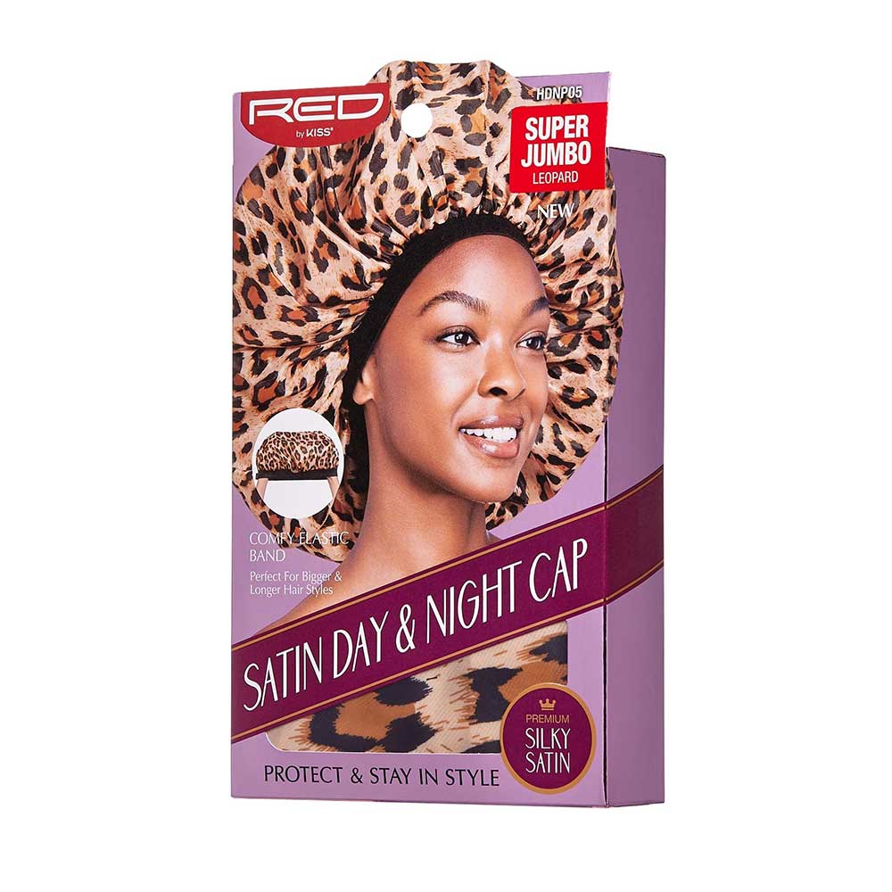 Red by Kiss Silky Satin Day & Night Cap – Super Jumbo | All - Day Moisture Lock for Braids, Locs & Big Hair | Black, Assorted, Leopard, Zebra | One Size - Beauty Exchange Beauty Supply