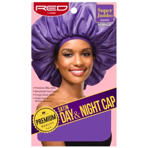 Red by Kiss Silky Satin Day & Night Cap – Super Jumbo | All - Day Moisture Lock for Braids, Locs & Big Hair | Black, Assorted, Leopard, Zebra | One Size - Beauty Exchange Beauty Supply