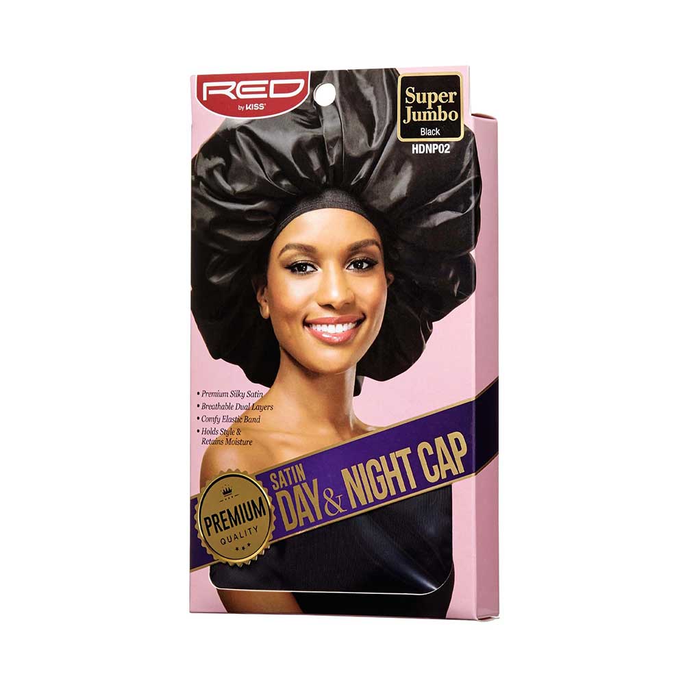 Red by Kiss Silky Satin Day & Night Cap – Super Jumbo | All - Day Moisture Lock for Braids, Locs & Big Hair | Black, Assorted, Leopard, Zebra | One Size - Beauty Exchange Beauty Supply