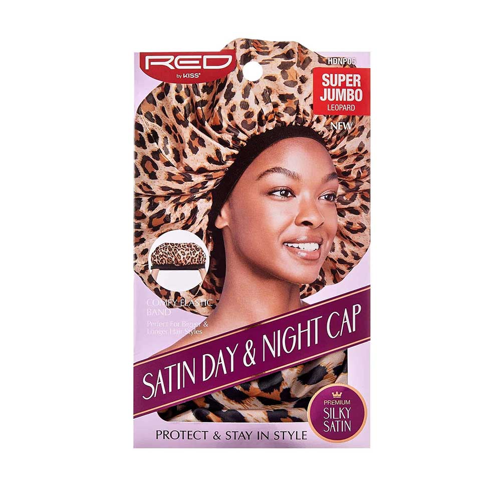 Red by Kiss Silky Satin Day & Night Cap – Super Jumbo | All - Day Moisture Lock for Braids, Locs & Big Hair | Black, Assorted, Leopard, Zebra | One Size - Beauty Exchange Beauty Supply
