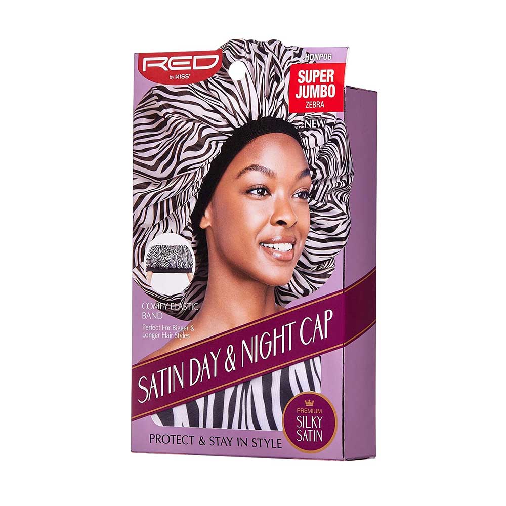 Red by Kiss Silky Satin Day & Night Cap – Super Jumbo | All - Day Moisture Lock for Braids, Locs & Big Hair | Black, Assorted, Leopard, Zebra | One Size - Beauty Exchange Beauty Supply