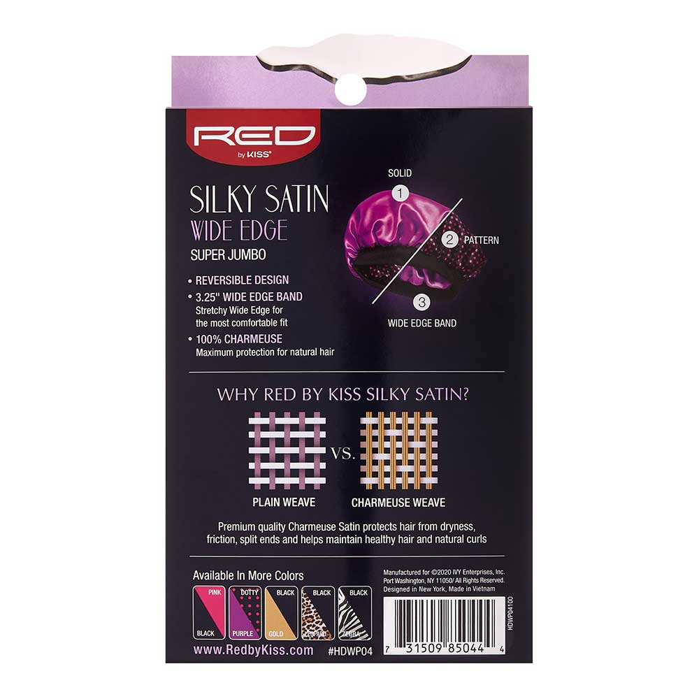 Red by Kiss Silky Satin Wide Edge Bonnet – Super Jumbo | Maximum Space & Edge Protection for Braids & Big Hair | Black, Assorted, Leopard, Zebra | One Size - Beauty Exchange Beauty Supply