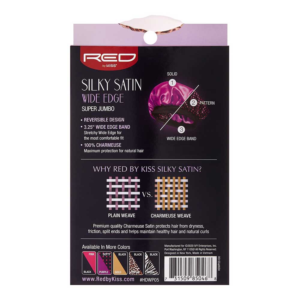 Red by Kiss Silky Satin Wide Edge Bonnet – Super Jumbo | Maximum Space & Edge Protection for Braids & Big Hair | Black, Assorted, Leopard, Zebra | One Size - Beauty Exchange Beauty Supply