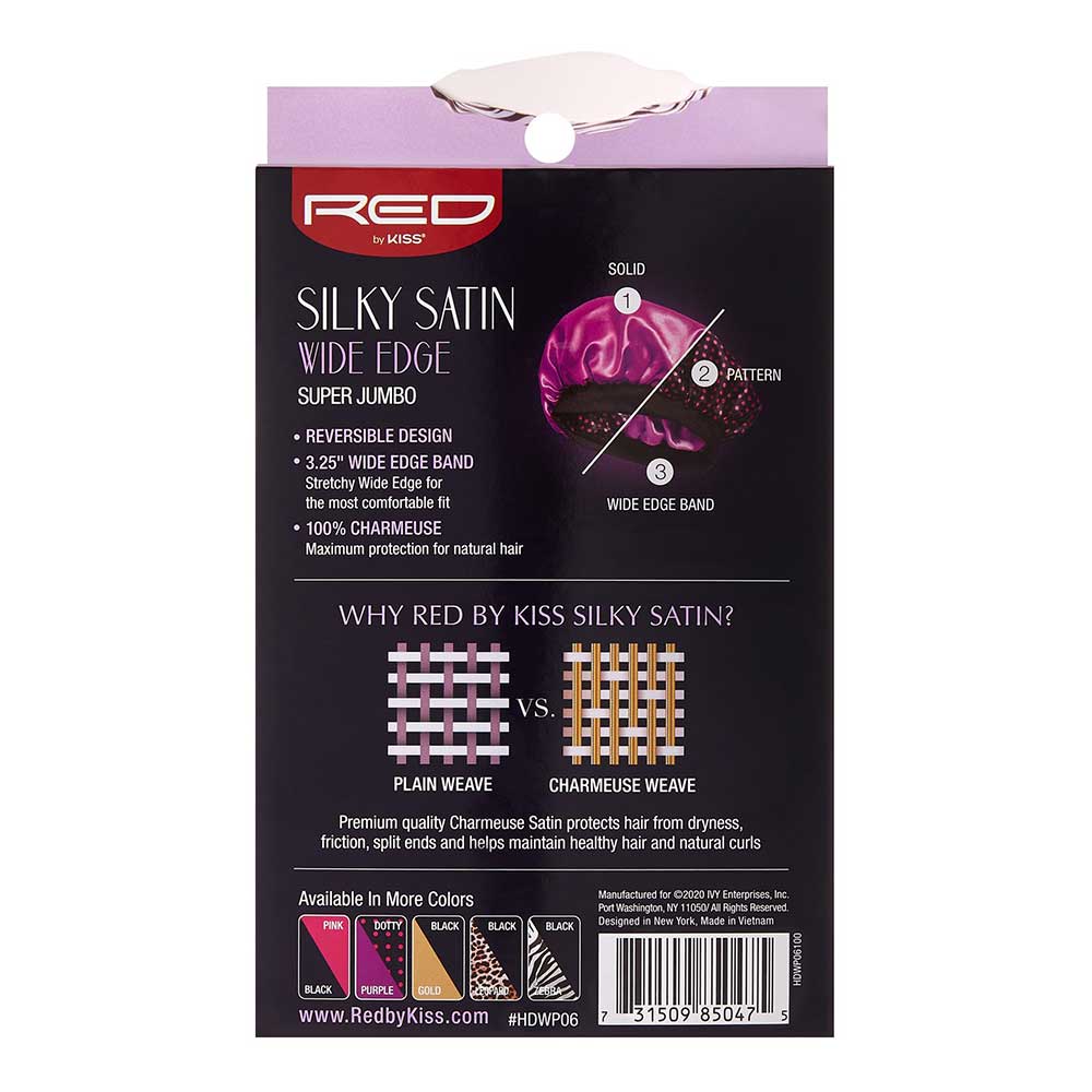 Red by Kiss Silky Satin Wide Edge Bonnet – Super Jumbo | Maximum Space & Edge Protection for Braids & Big Hair | Black, Assorted, Leopard, Zebra | One Size - Beauty Exchange Beauty Supply