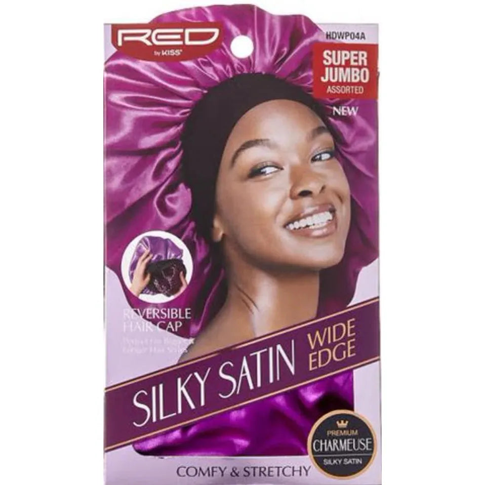 Red by Kiss Silky Satin Wide Edge Bonnet – Super Jumbo | Maximum Space & Edge Protection for Braids & Big Hair | Black, Assorted, Leopard, Zebra | One Size - Beauty Exchange Beauty Supply