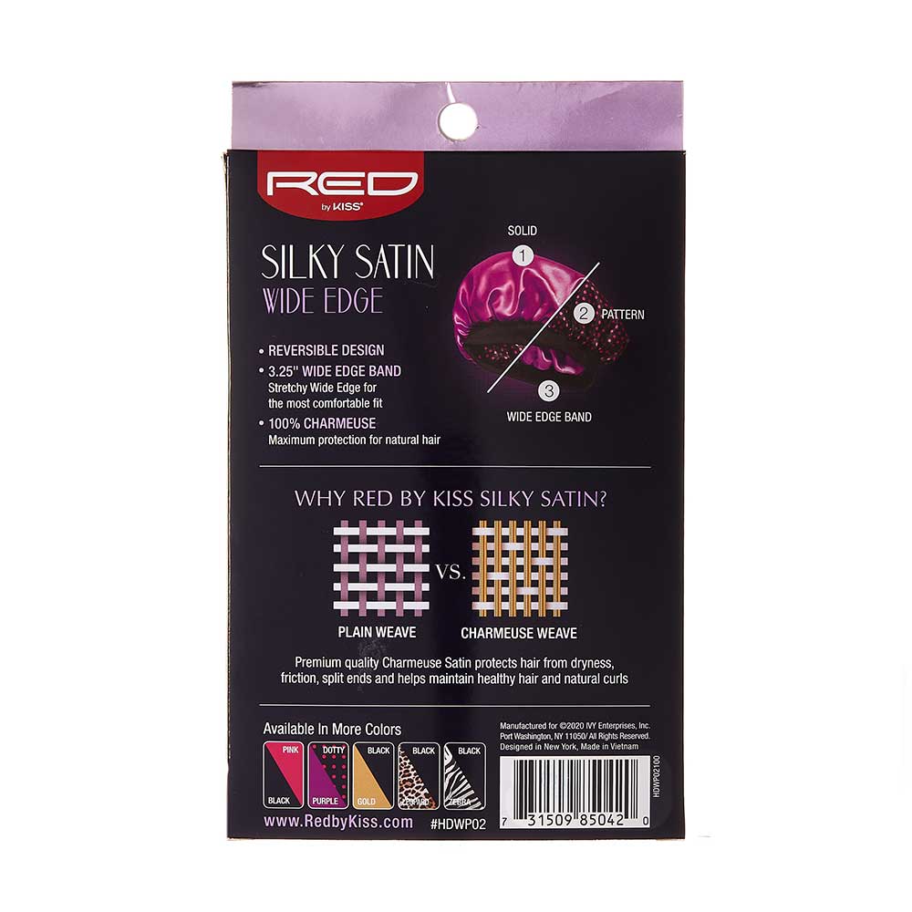 Red by Kiss Silky Satin Wide Edge Bonnet – X - Large | Ultra - Smooth Protection for Natural Hair & Braids | Assorted, Leopard, Zebra | One Size - Beauty Exchange Beauty Supply