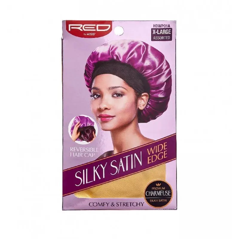 Red by Kiss Silky Satin Wide Edge Bonnet – X - Large | Ultra - Smooth Protection for Natural Hair & Braids | Assorted, Leopard, Zebra | One Size - Beauty Exchange Beauty Supply