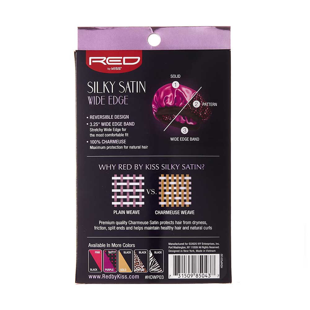 Red by Kiss Silky Satin Wide Edge Bonnet – X - Large | Ultra - Smooth Protection for Natural Hair & Braids | Assorted, Leopard, Zebra | One Size - Beauty Exchange Beauty Supply