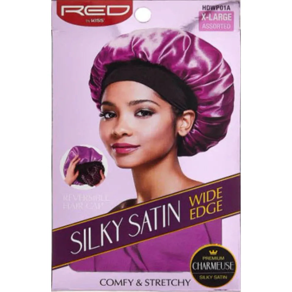 Red by Kiss Silky Satin Wide Edge Bonnet – X - Large | Ultra - Smooth Protection for Natural Hair & Braids | Assorted, Leopard, Zebra | One Size - Beauty Exchange Beauty Supply