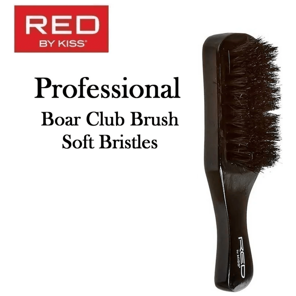 Red by Kiss Soft Club Boar Brush BOR02 – Gentle Bristles for Smoothing & Wave Definition (Soft, Club Handle Design) - Beauty Exchange Beauty Supply