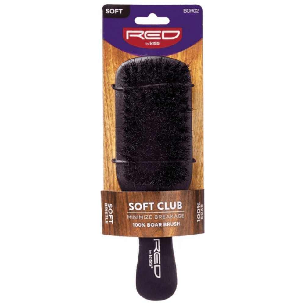 Red by Kiss Soft Club Boar Brush BOR02 – Gentle Bristles for Smoothing & Wave Definition (Soft, Club Handle Design) - Beauty Exchange Beauty Supply