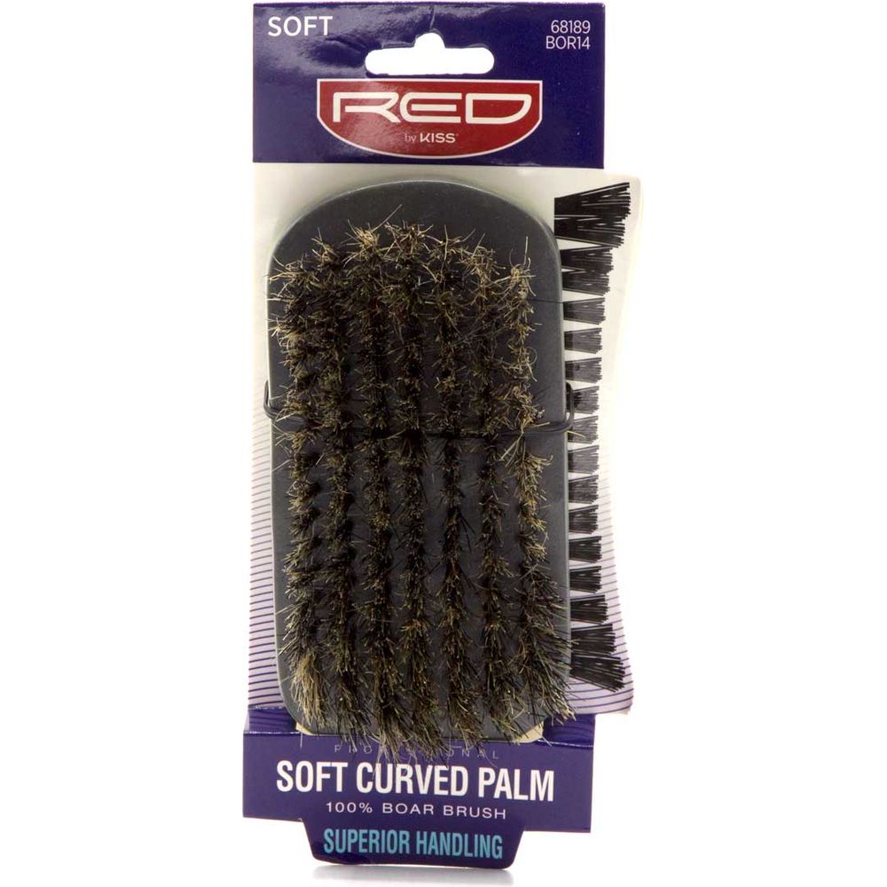 Red by Kiss Soft Curved Palm Boar Brush BOR14 – Gentle Wave & Edge Control with Natural Shine (Soft, Palm - Sized) - Beauty Exchange Beauty Supply