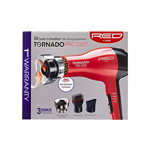 Red by Kiss Tornado Pro 2000 Hair Dryer – Powerful Salon - Grade Blow Dryer with Tourmaline Ceramic Technology - Beauty Exchange Beauty Supply