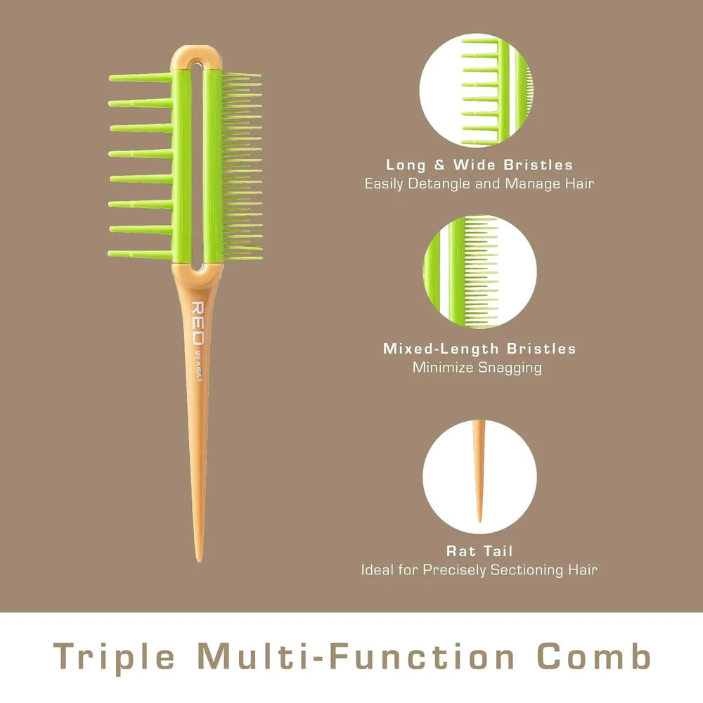 Red by Kiss Triple Multi - Function Comb โ HM31, 3 - in - 1 Tool for Sectioning, Styling & Teasing | Anti - Static, Heat - Resistant & Salon - Ready - Beauty Exchange Beauty Supply